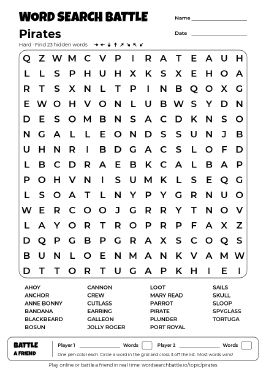 Printable Hard Pirates Word Search