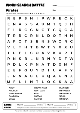Printable Medium Pirates Word Search
