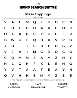 Printable Pizza Toppings Word Search