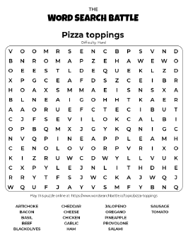 Printable Pizza Toppings Word Search