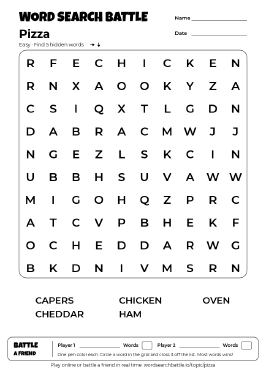 Printable Pizza Word Search