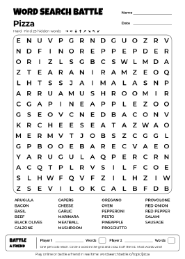 Printable Pizza Word Search