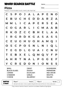 Printable Pizza Word Search