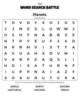 Printable Easy Planets Word Search