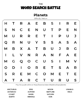 Printable Planets Word Search Preview