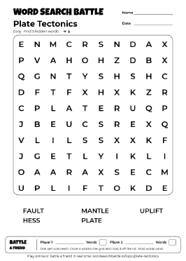 Printable Plate Tectonics Word Search