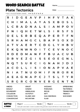 Printable Plate Tectonics Word Search