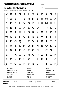 Printable Plate Tectonics Word Search