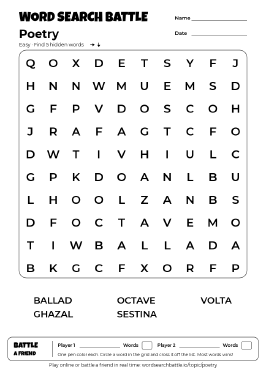 Printable Poetry Word Search
