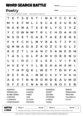 Printable Poetry Word Search