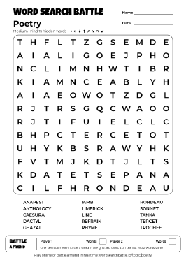 Printable Poetry Word Search