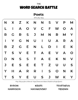 Printable Poets Word Search