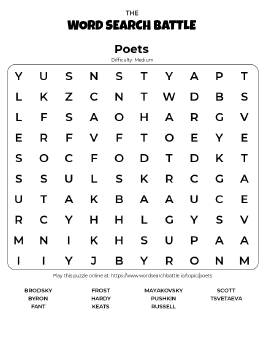 Printable Poets Word Search Printable Poets Word Search