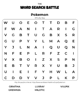 Printable Easy Pokemon Word Search