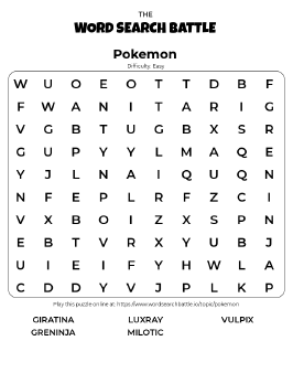 Printable Pokemon Word Search