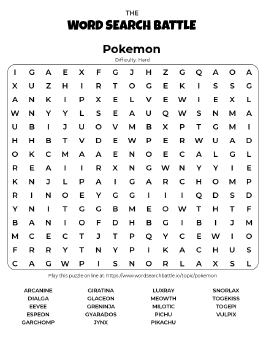 Printable Pokemon Word Search