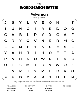 Printable Pokemon Word Search Preview
