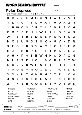 Printable Polar Express Word Search