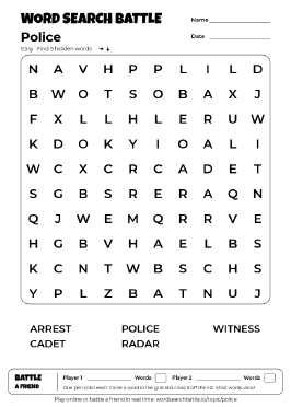 Printable Police Word Search