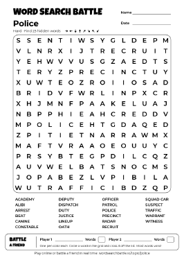 Printable Police Word Search