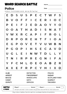 Printable Police Word Search