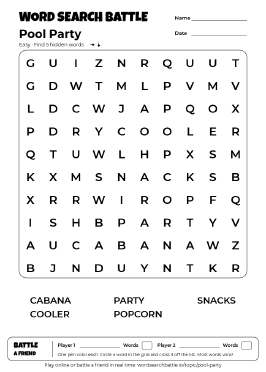 Printable Pool Party Word Search