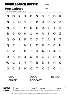 Printable Pop Culture Word Search
