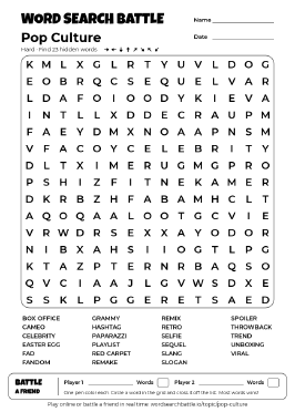 Printable Pop Culture Word Search