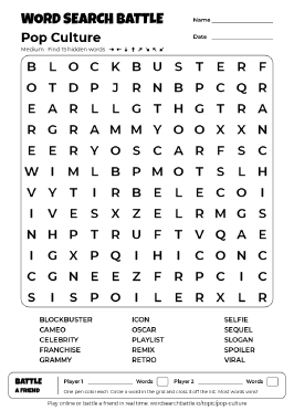 Printable Pop Culture Word Search Preview