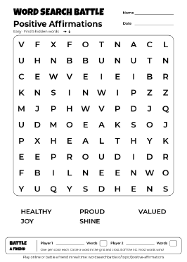 Printable Positive Affirmations Word Search