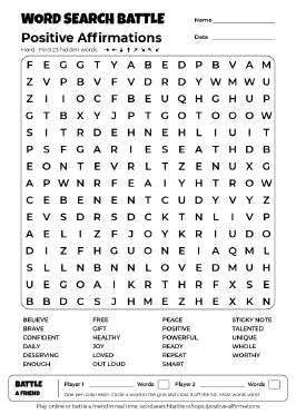 Printable Positive Affirmations Word Search