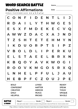 Printable Positive Affirmations Word Search