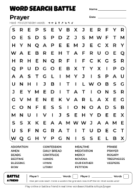 Printable Hard Prayer Word Search