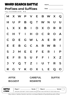 Printable Easy Prefixes and Suffixes Word Search