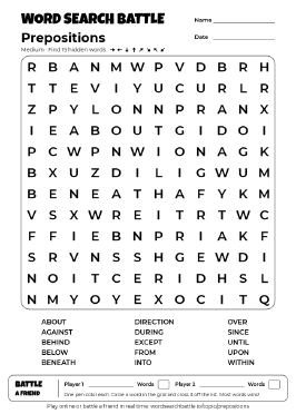Printable Medium Prepositions Word Search