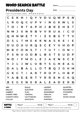Printable Presidents Day Word Search