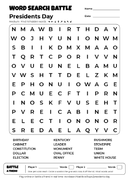 Printable Presidents Day Word Search