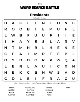 Printable Presidents Word Search