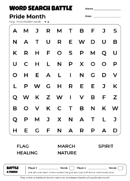 Printable Easy Pride Month Word Search