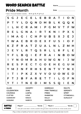 Printable Hard Pride Month Word Search