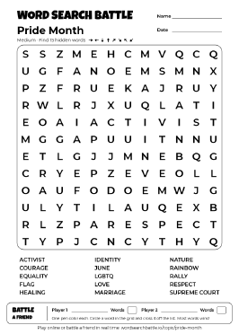 Printable Medium Pride Month Word Search