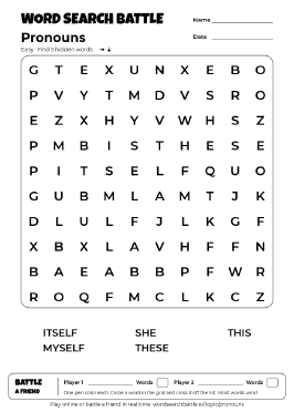 Printable Pronouns Word Search