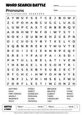Printable Pronouns Word Search