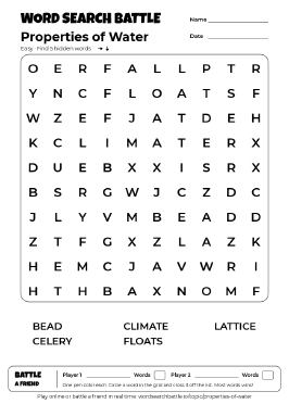 Printable Properties of Water Word Search