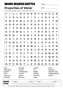Printable Properties of Water Word Search