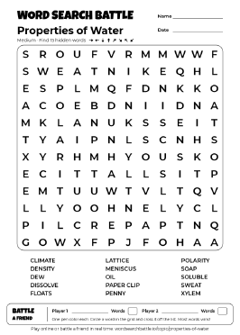 Printable Properties of Water Word Search Preview