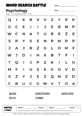 Printable Easy Psychology Word Search