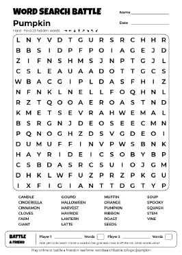 Printable Hard Pumpkin Word Search