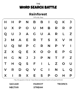 Printable Easy Rainforest Word Search