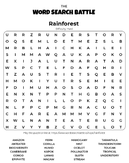 Printable Hard Rainforest Word Search